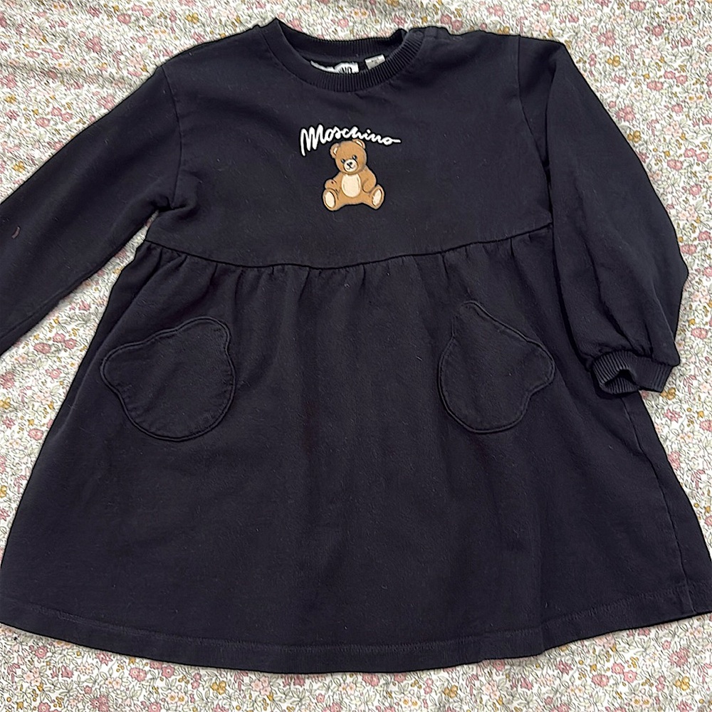 MOSCHINO Baby Black Teddy Bear Sweatshirt Dress